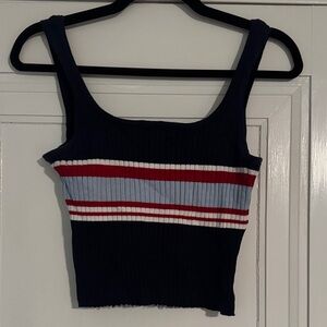 La Hearts Navy Ribbed Crop Top with Stripes